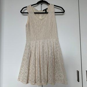 Cute Laced Cream Mini Sun Dress A-line Small